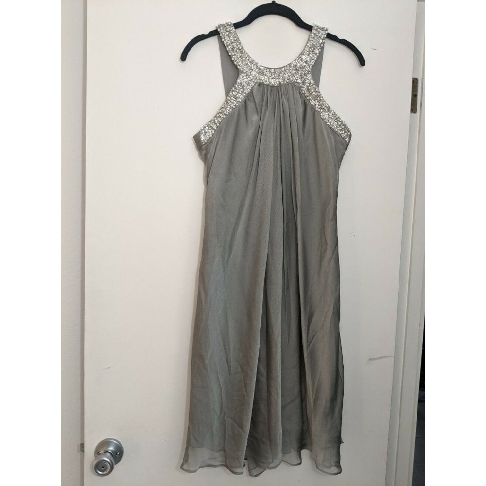 Scarlett Nite Little Silver Sheer Overlay W/Sequins and Pearls Dress Size 6